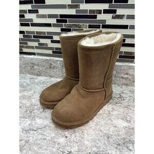 Bearpaw Womens Boots Elle Short 1959W Size 6W Suede Brown Fur Lined